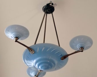 Degué Type Art Deco Blue Chandelier
