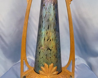 Joseph Rindskopf vase, with copper structure for Art Nouveau decoration