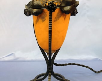Art Nouveau lamp with wrought iron base