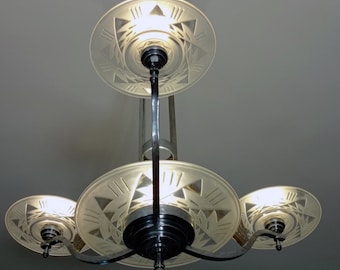 Art Deco chandelier with geometric patterns