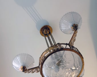 Art Deco Chandelier Basin signed Verlys Ezan Cups