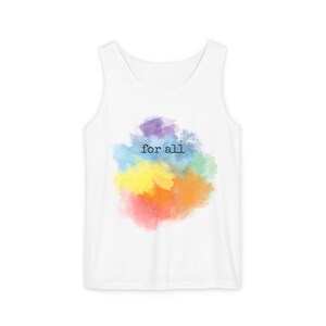 Camiseta regata &quot;For All&quot; do arco-íris, presente para apoiadores do Orgulho LGBTQ, camisa unissex sem mangas, camiseta colorida de aquarela, moda para celebração do Orgulho, arco-íris