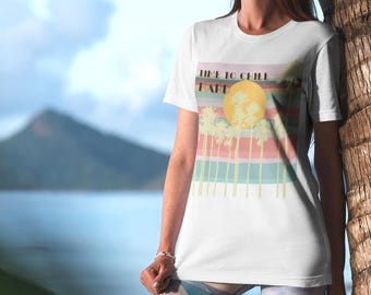 Vintage Sunset Palm Trees T-Shirt, Beach Vacation Chill Vibes Tee