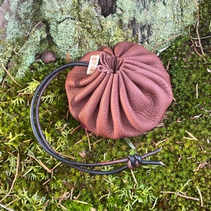 Handmade Chestnut Brown Buckskin Goat Leather Drawstring Pouch