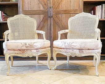 Pair of Vintage Carolina Cane Back Chairs by Hammary. Free Local Pick Up | Or Shipping Quote