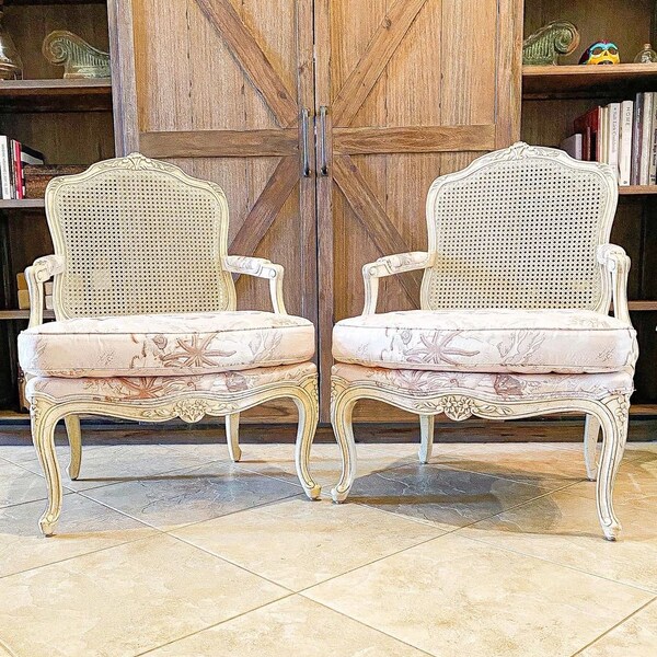 Pair of Vintage Carolina Cane Back Chairs by Hammary. Free Local Pick Up | Or Shipping Quote