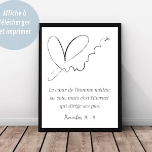 Bibelvers auf Französisch, Sprichwörter 16v9, christliches Dekoposter für Rahmen, minimalistische Wandkunst, Zitatposter zum Ausdrucken