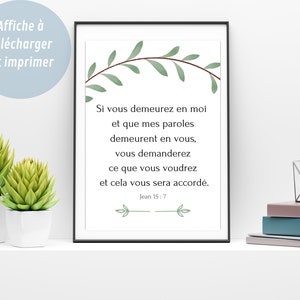 Bijbelvers in het Frans, Johannes 15v7, Christelijke decoratieve poster voor lijst, minimalistische wandkunst, citaatposter om af te drukken