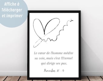 Bibelvers auf Französisch, Sprichwörter 16v9, christliches Dekoposter für Rahmen, minimalistische Wandkunst, Zitatposter zum Ausdrucken