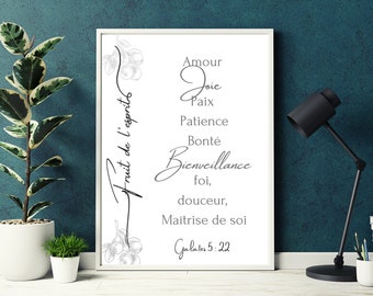 Christliches Wohndekor, Druckbares christliches Poster, Bibelvers Galater 5v22, Minimalistische Wandkunst, christliches Geschenk