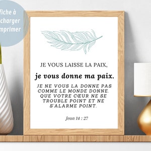 Versículo da Bíblia em francês, João 14v27, pôster decorativo cristão para moldura, arte de parede minimalista, pôster de citação para impressão