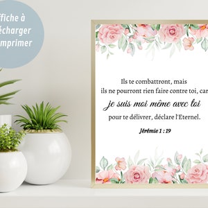 Versículo bíblico en francés, Jeremías 1:19, póster cristiano decorativo para enmarcar, arte de pared minimalista, póster con cita para imprimir
