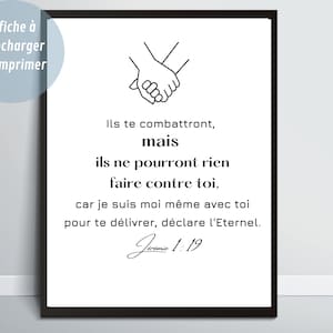 Bible Verse in French, Jeremiah 1V19, Printable Poster, Christian Home Decor, Minimalist Wall Art, Christian Gift