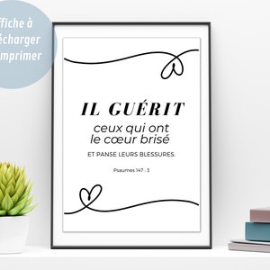 Bible Verse in French Psalms 147v3, Printable Christian Poster, Home Decor, Minimalist Wall Art, Christian Gift