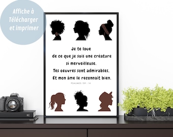Bible Verse in French, Psalms 139V14, Printable Poster, Christian Home Decor, Minimalist Wall Art, Christian Gift