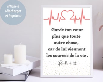 Bible Verse in French Proverbs4v23, Printable Christian Poster, Home Decor, Minimalist Wall Art, Christian Gift