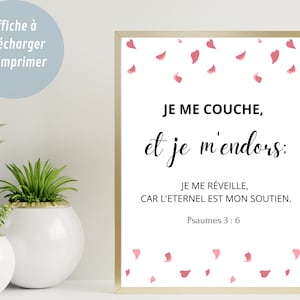 Christelijke woondecoratie, afdrukbare poster voor lijst, Bijbelvers in het Frans, Psalmen 3v6, wandkunst, christelijk geschenk