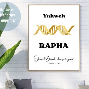Druckbares christliches Poster, Bibelvers auf Französisch, Jehova (YAHWEH, Yahvé) RAPHA, christliches Geschenk, christliches Wohndekor