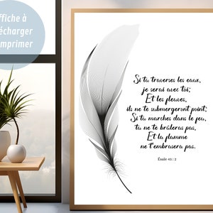 Bibelvers auf Französisch, Jesaja 43v2, christliches dekoratives Poster für Rahmen, minimalistische Wandkunst, Zitatposter zum Ausdrucken