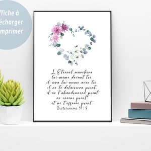 Bibelvers auf Französisch, Deuteronomium 31v8, christliches dekoratives Poster für Rahmen, minimalistische Wandkunst, Zitatposter zum Ausdrucken