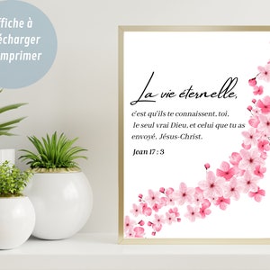 Bible Verse in French, John 17v3, Christian Decorative Poster for Frame, Minimalist Wall Art, Quote Poster to Print