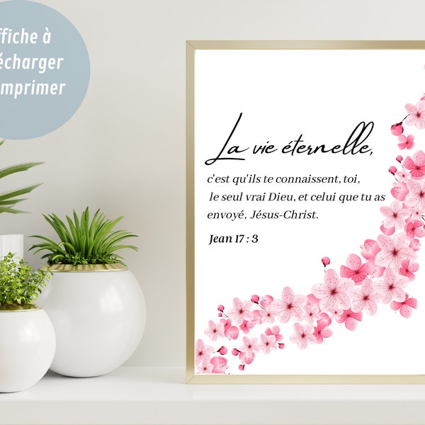 Bible Verse in French, John 17v3, Christian Decorative Poster for Frame, Minimalist Wall Art, Quote Print Poster