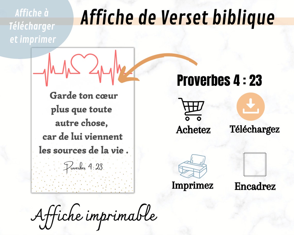 1001 Versets Verset Biblique à Imprimer Gratuit Verset biblique en français Proverbes4v23, affiche Chrétienne