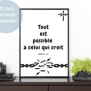 Christelijke woondecoratie, afdrukbare poster voor lijst, Bijbelvers in het Frans, JEZUS, minimalistische wandkunst, christelijk geschenk