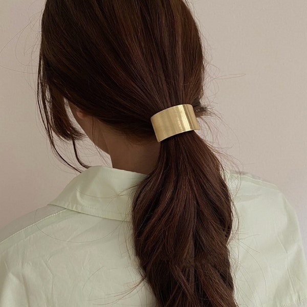 Gold Metall Pferdeschwanz Halter, Metall Haargummis elastisch, Gold Haarschmuck für Frauen und Mädchen, minimalistische französische Haarspange, Geschenk für sie