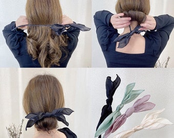 Haarknoten-Hersteller-Werkzeug mit seidiger Schleife, Pferdeschwanz-Niedrig-Brötchen-Donut-Halter, Haarschmuck für Frauen Mädchen, Braut Twist Kopfbedeckung, Geschenk für sie UK