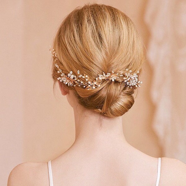 Gold Bridal Bridesmaid Hair Comb, Bridal Hair Vine/ Piece/ Pin/ Clip with Crystal Rhinestone Pearl,Bridal Hair Accessories,Wedding Hairpiece