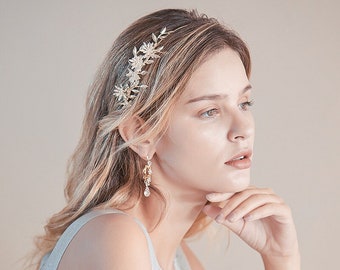 Bridal Handmade Crystal Headband Headpiece with Earrings, Wedding Bridal Bridesmaid Hair Accessories UK, Bridal Hair Vine, Hair Jewellery