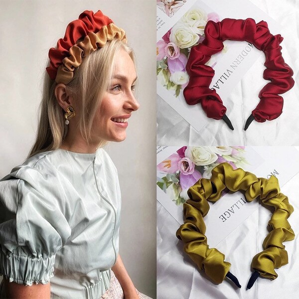 Scrunchie Crown Silk Satin Headband,Ruffle Headband,Wedding Hair Accessory,Scrunchie Alice Band,Bridesmaid Headband,Hair Accessory For Women