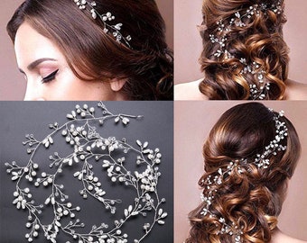Crystal & Pearl Silver Bridal Hair Vine, Bridal Hairpiece, Wedding Hairpiece, Bridesmaid Bridal Hair Pins, Bridal Hair Accessories