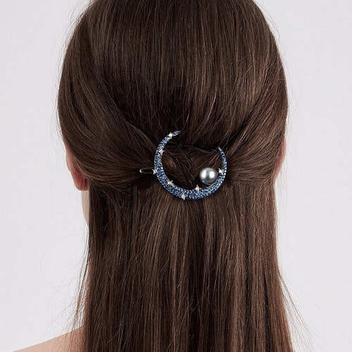 Rettelse Mastery Spis aftensmad Geometric Blue Moon Hair Clip With Pearl French Barrette - Etsy