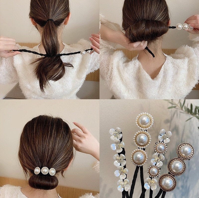 Hair Bun Maker Tool With Pearl and Flower for Women Girls - Etsy Hair Bun Maker Tool With Pearl and Flower for Women Girls - Etsy