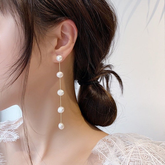 Delicate Cascading Pearl Drop Earrings | Silver or Gold Earrings for her