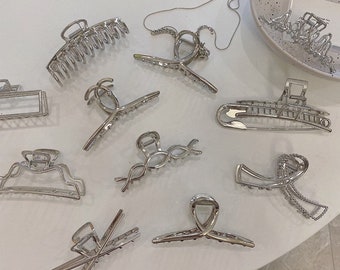 Silber Metall Minimalist Haarkralle Clip, Silber Metallic Zange Clip, Haarschmuck für Frauen und Mädchen, Klauenclip für dickes, dünnes Haar, Geschenk