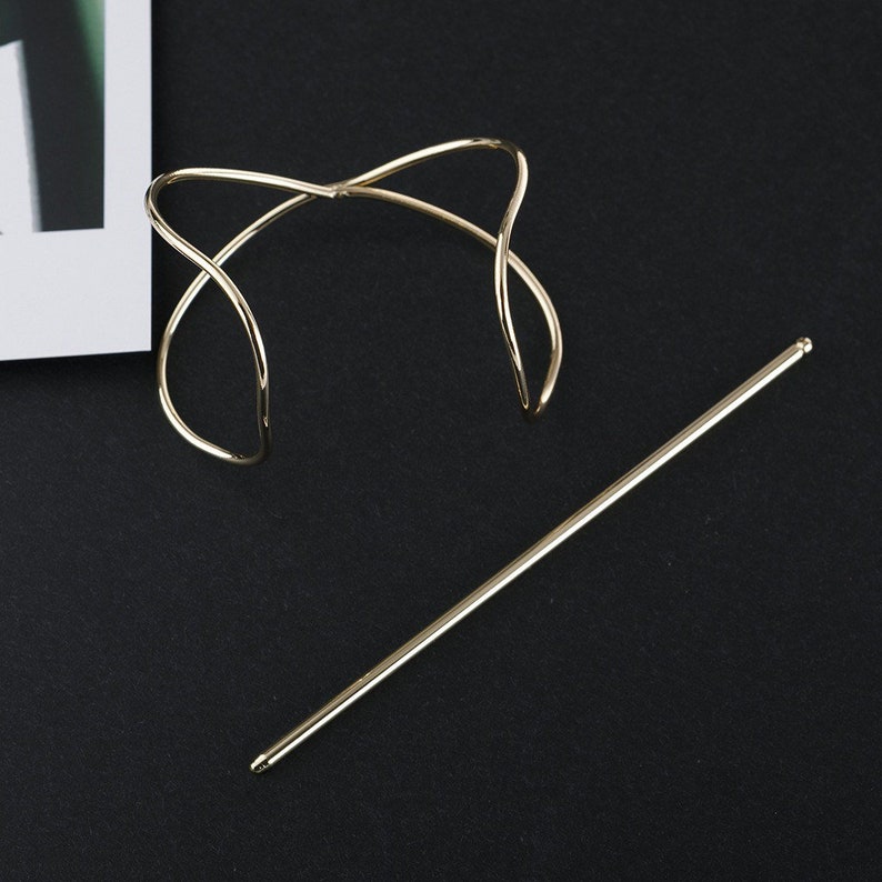 Minimalist Metal Hair Bun Holder & Maker, Gold/Silver Bun Cage with Hair Fork, Metal Hair Pin,Hair Accessories For Women and Girls, Gift UK Gold