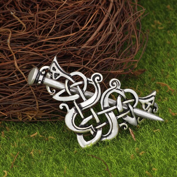 Silver Hair Accessory with Vintage Celtic Viking Knot Hair Slide Hairpin For Women and Girls, Gift for Her UK