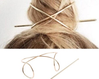 Porte-chignon minimaliste en métal et fabricant, cage à chignon doré/argenté avec fourchette à cheveux, épingle à cheveux en métal, accessoires pour cheveux pour femmes et filles, cadeau UK