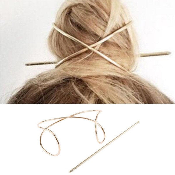 Porte-chignon minimaliste en métal et fabricant, cage à chignon doré/argenté avec fourchette à cheveux, épingle à cheveux en métal, accessoires pour cheveux pour femmes et filles, cadeau UK