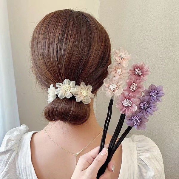 Haarschmuck Werkzeug mit Organza Blumen Für Frauen Mädchen, Pferdeschwanz Low Bun Donut Haarschmuck, Braut Twist Kopfschmuck Schmuck