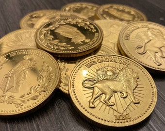 10 peças de moeda de ouro continental, suporte para marcador de juramento de sangue, cosplay, moeda de juiz, cruz, cartão continental, rosário