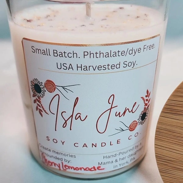 Cherry Lemonade Hand-Poured Soy Candle.