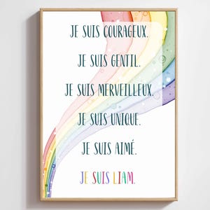 French wall art positive affirmation boy, children's room decoration print, inspirational digital poster, motivational quote