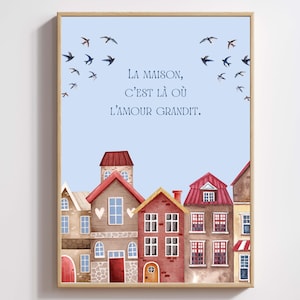 Häuser Poster | Zitat auf Französisch | Kinder- und Babyzimmerdekoration. | Skandinavisch | Wandkunst, Digitaldruck, Poster