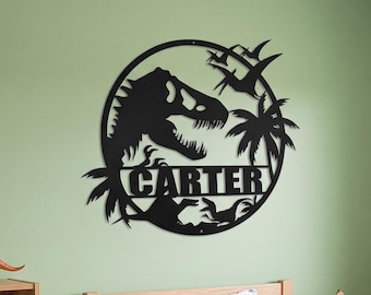 T-Rex namnskylt SVG DXF - dinosaurie barnrumsdekor (digital nedladdning)