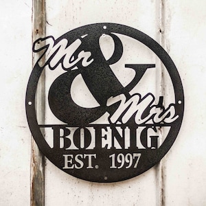 Mr et Mme monogramme pendaison de crémaillère Dxf/Svg - téléchargement numérique Brightnite Metalworx - laser CNC plasma jet d'eau - Svg - décoration murale Dxf pour CNC