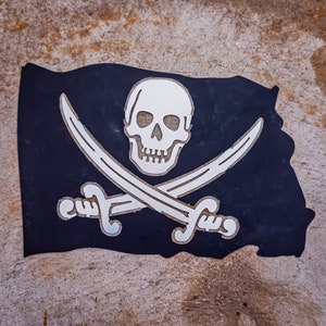 Pirate flag splatter art, Jolly Roger skull and crossed swords